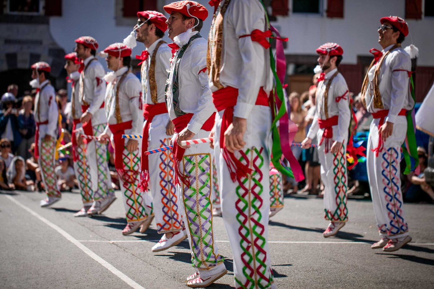 Basque dancers performing in traditional dress